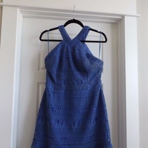 Greylin Blue Sleeveless Textured Lace Dress L